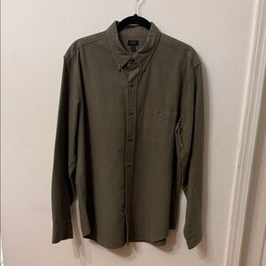 J. Crew Olive Green Long-Sleeve Button-Down Shirt w/ Leather Shoulder Patches